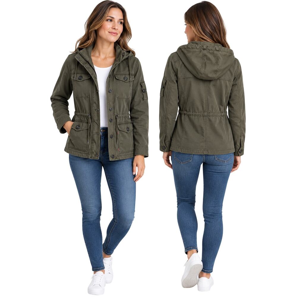 Levi’s Hooded Utility Jacket Olive Green Cotton Field Jacket Small